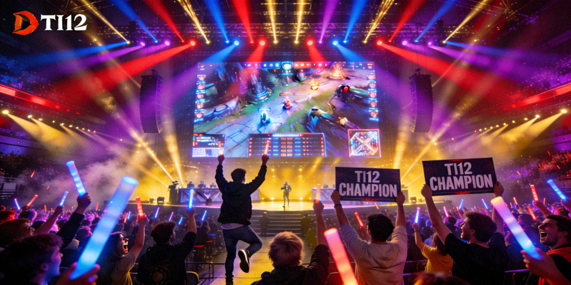 DOTA2国际邀请赛TI12总决赛现场盛况 - 观众欢呼与绚烂舞台灯光
