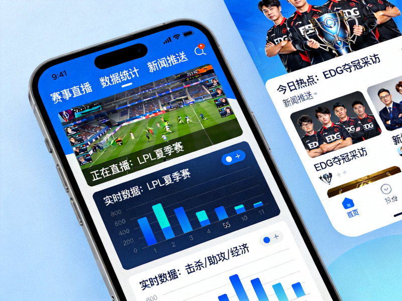 完美电竞官方手机APP界面展示 - 赛事直播、数据统计与新闻推送功能预览